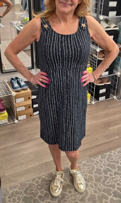 Stripe Button-Shoulder Dress sold by Revolution Boutique