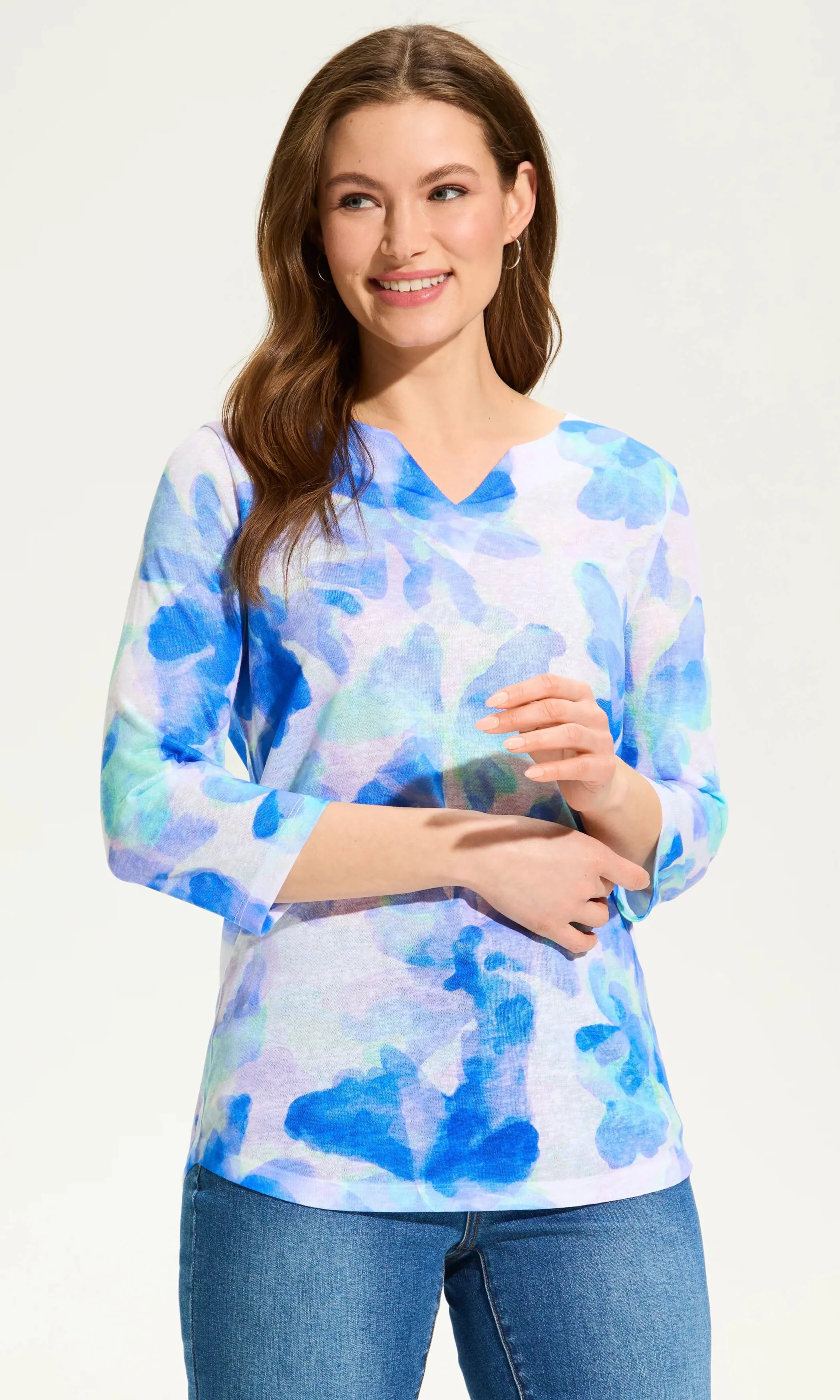 3/4 Sleeve Notch Collar Top sold by Revolution Boutique