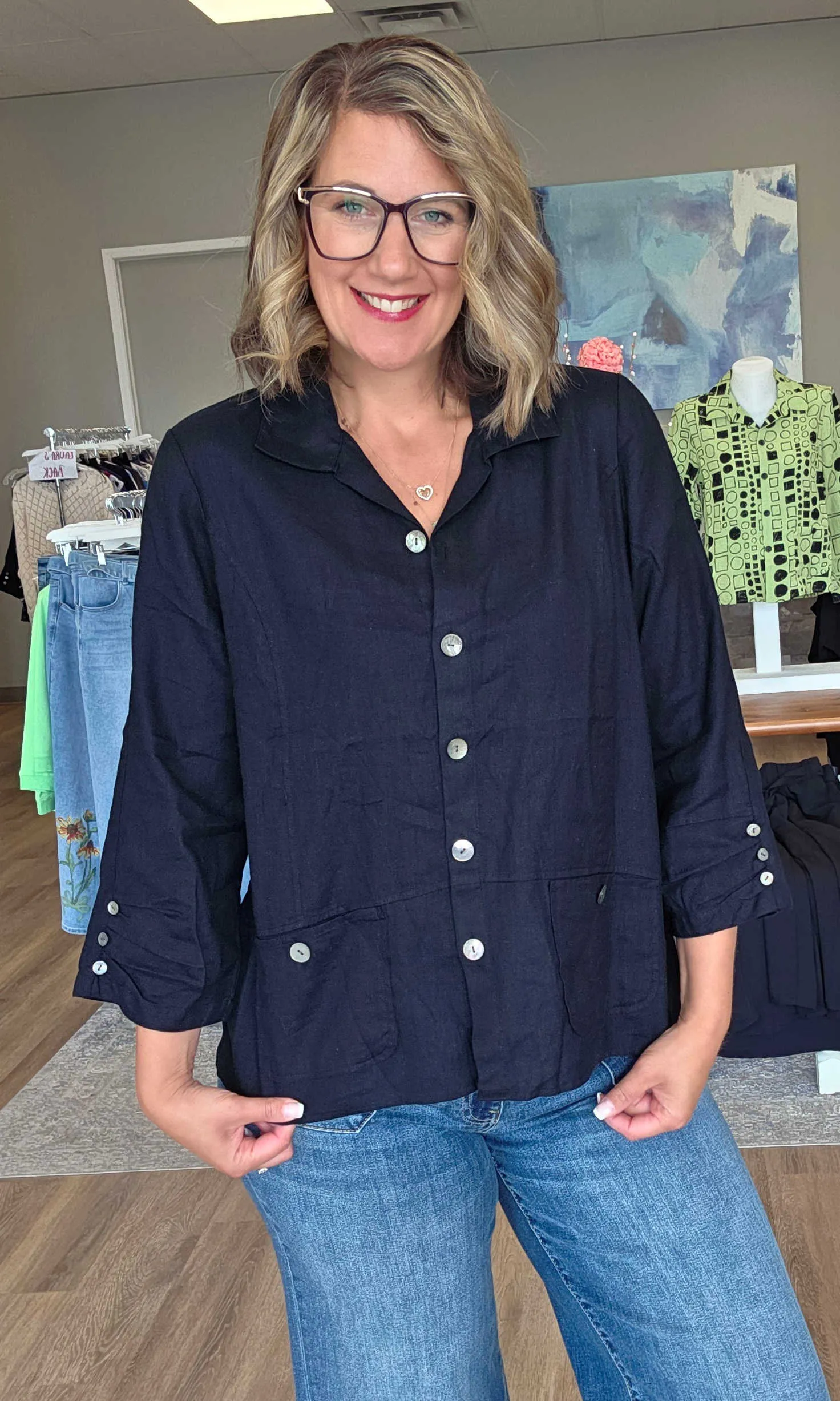 Linen Blend Jacket-Top sold by Revolution Boutique