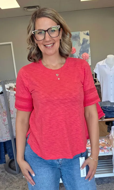 Cotton Eyelet Trim Top sold by Revolution Boutique