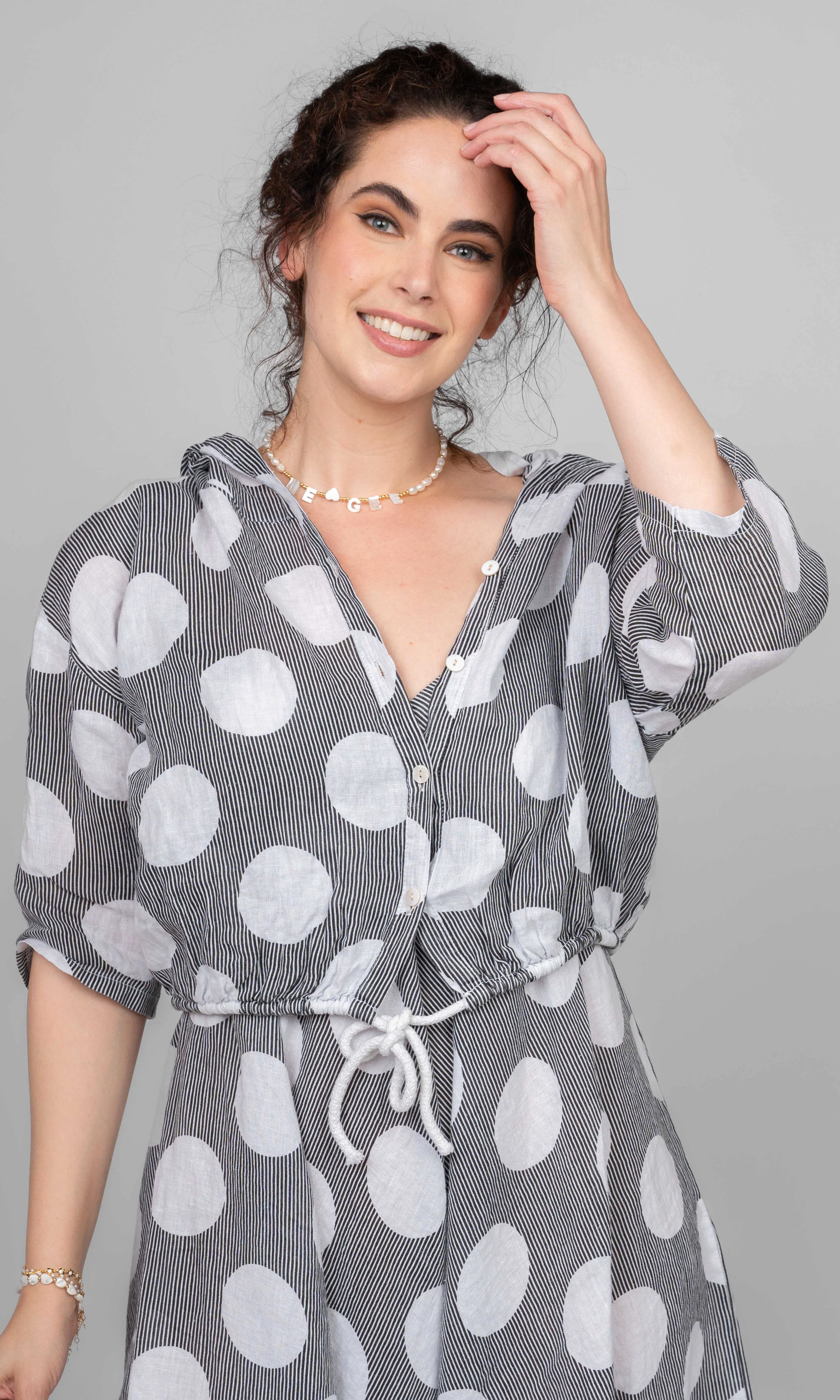 Cropped Drawstring Linen Topper sold by Revolution Boutique