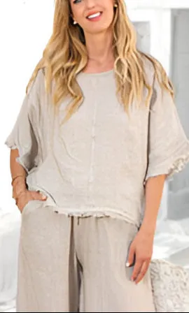 Linen Fringe Hem Top sold by Revolution Boutique
