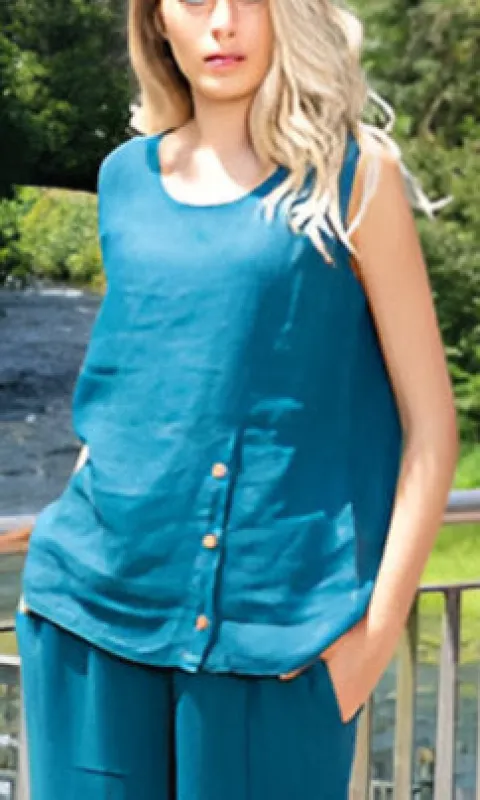 Linen Side Button Detail Top sold by Revolution Boutique