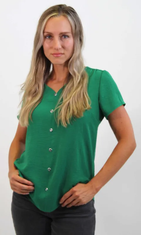 V-Neck Silver Button Blouse sold by Revolution Boutique