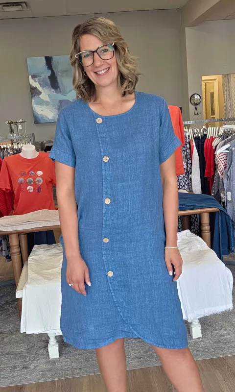 Linen Asymmetrical Button-Front Dress sold by Revolution Boutique