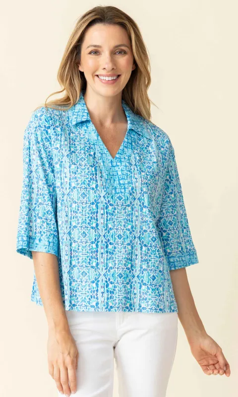 Cotton 3/4 Sleeve Notch Top sold by Revolution Boutique
