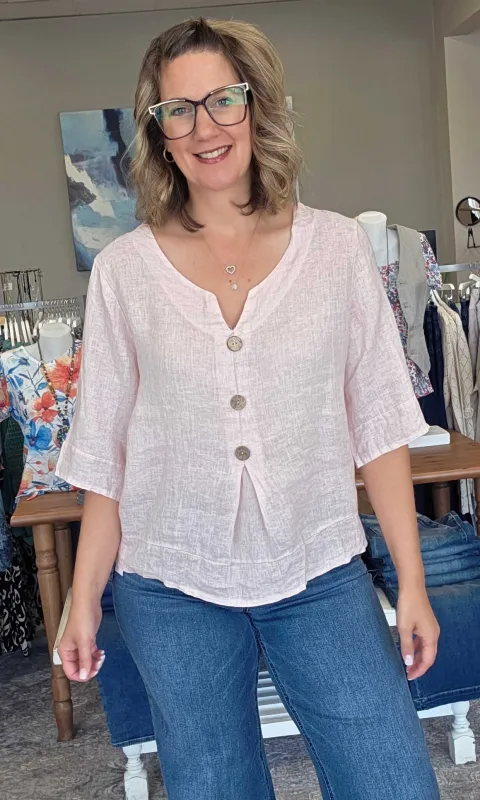 Linen Button-Front Blouse sold by Revolution Boutique