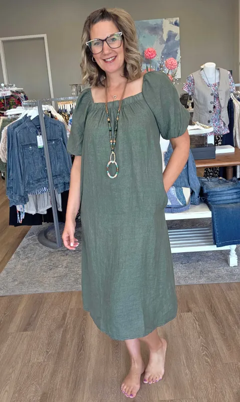 Puff Sleeve Square Neck Dress sold by Revolution Boutique