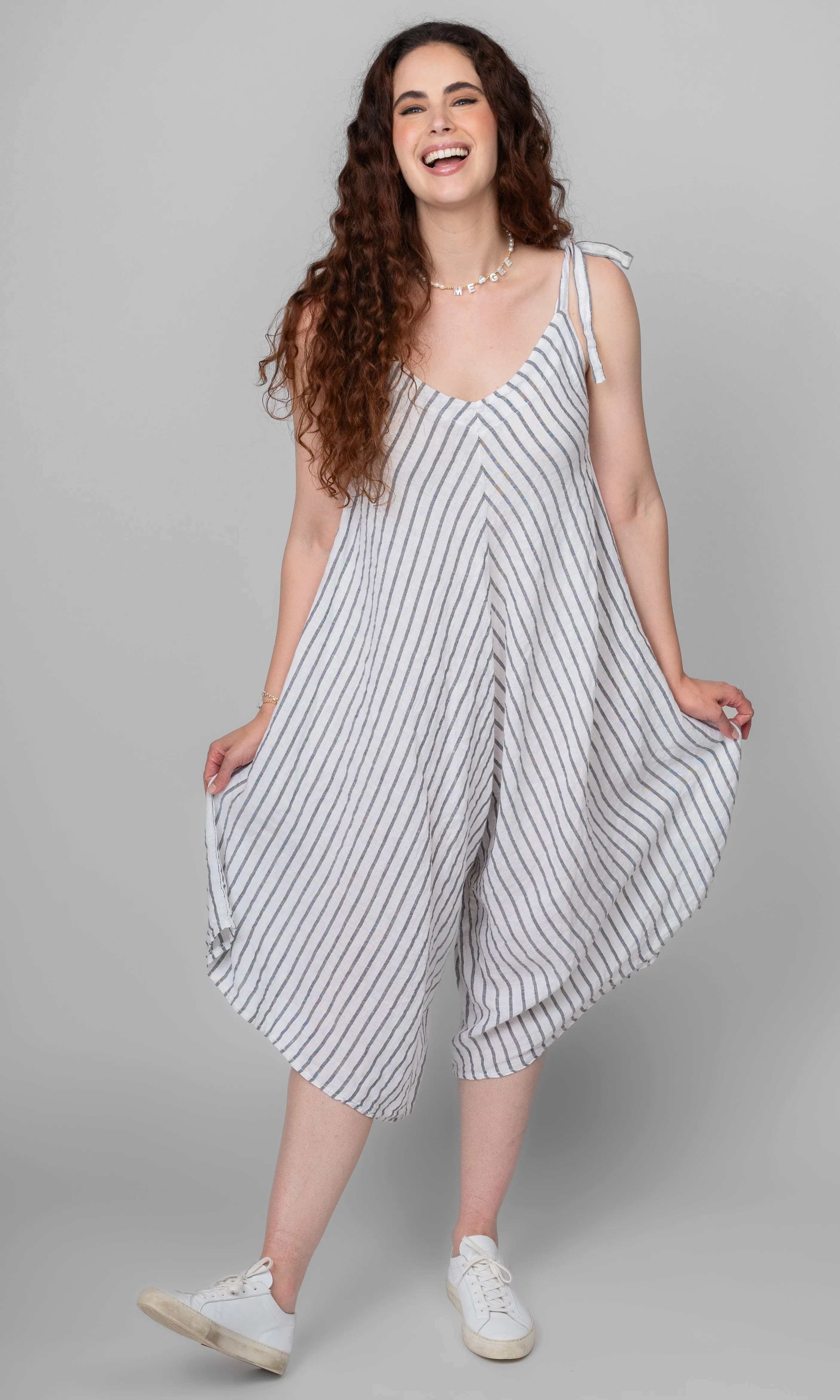 Linen Tie Strap Romper sold by Revolution Boutique