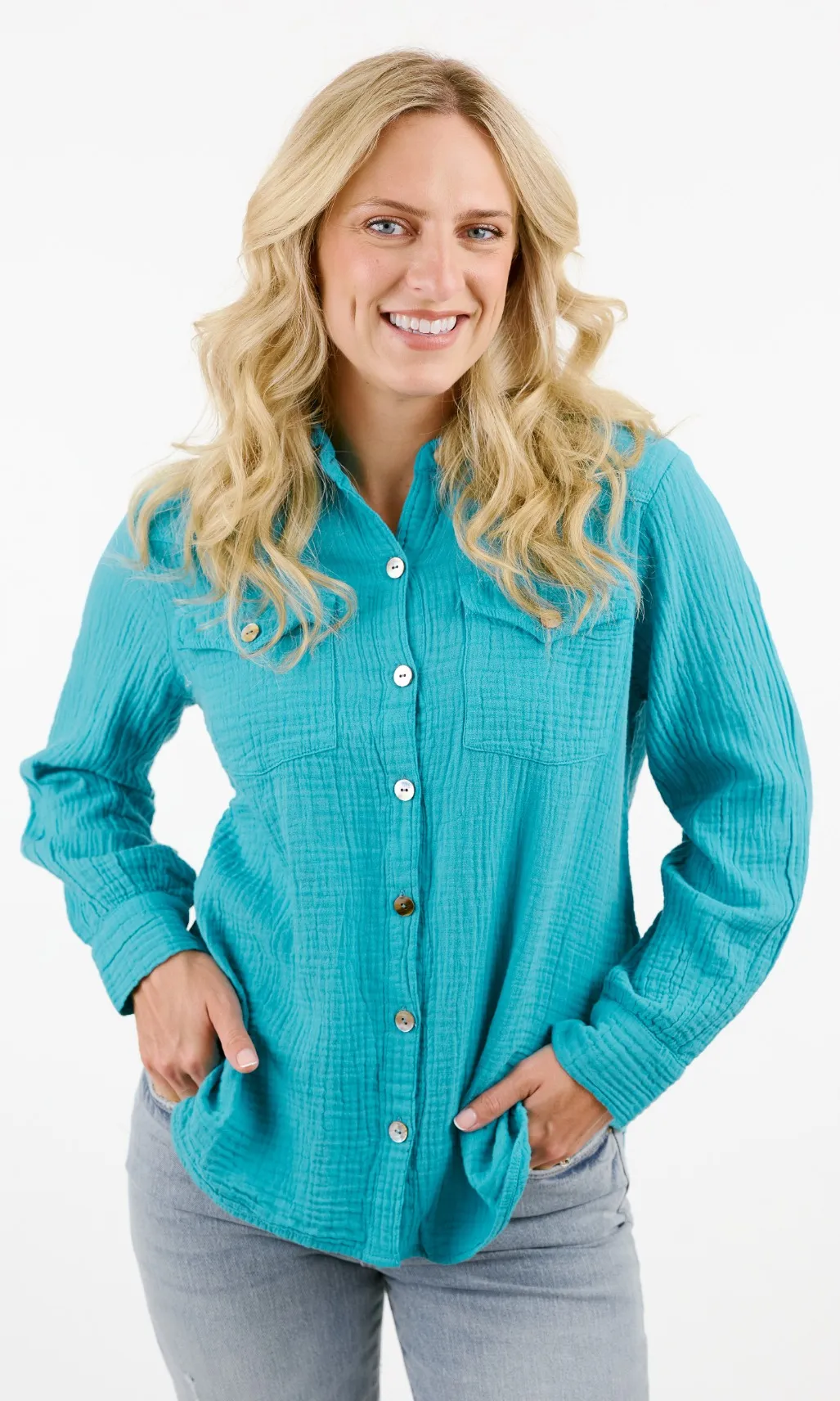 Button Up Cotton Gauze Shirt sold by Revolution Boutique