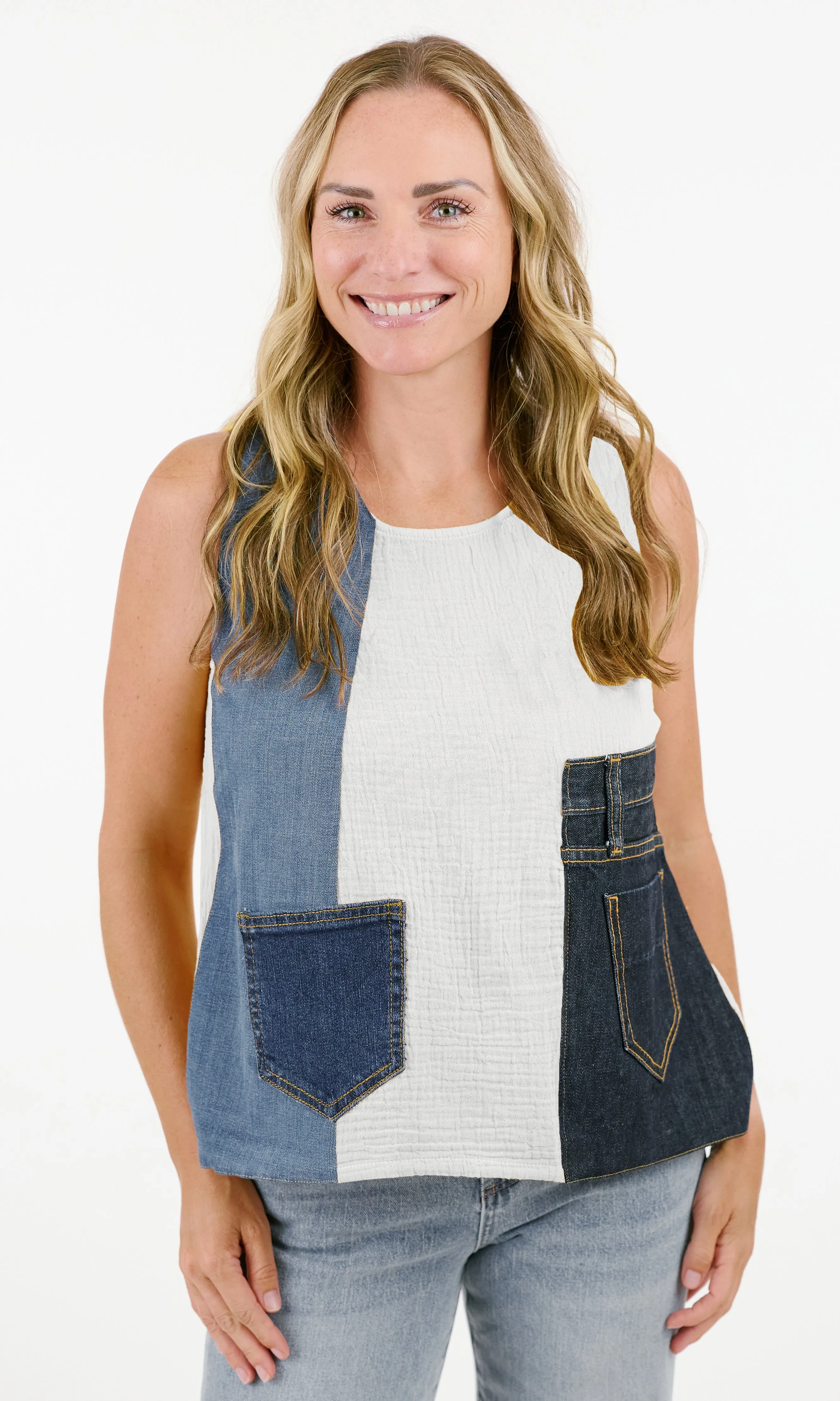 Denim Patchwork Top sold by Revolution Boutique