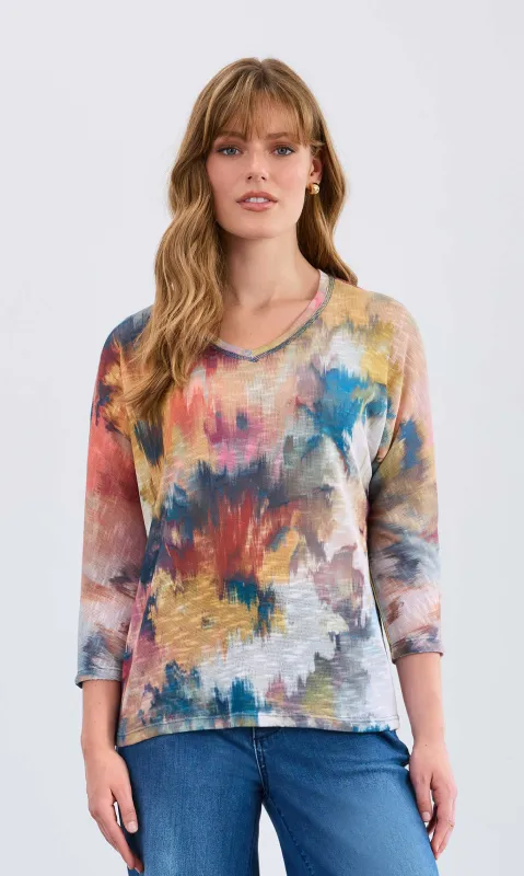 Brushstroke Print Dolman V-Neck Top sold by Revolution Boutique