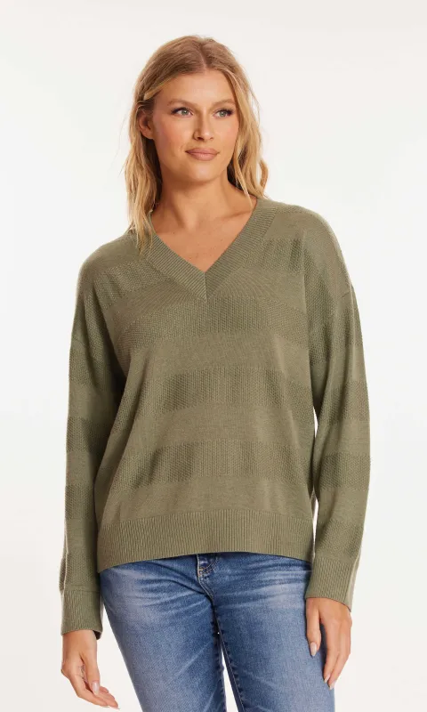 Tonal Stripe V-Neck Sweater sold by Revolution Boutique