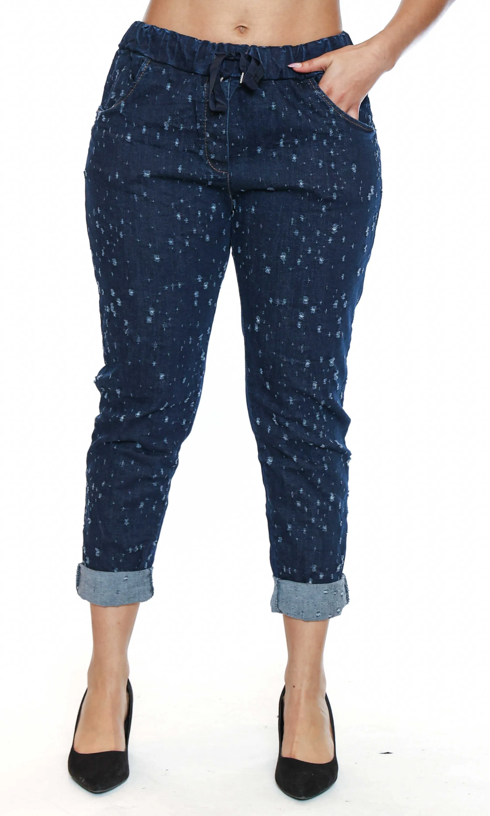 Distressed Denim-Look Pant sold by Revolution Boutique