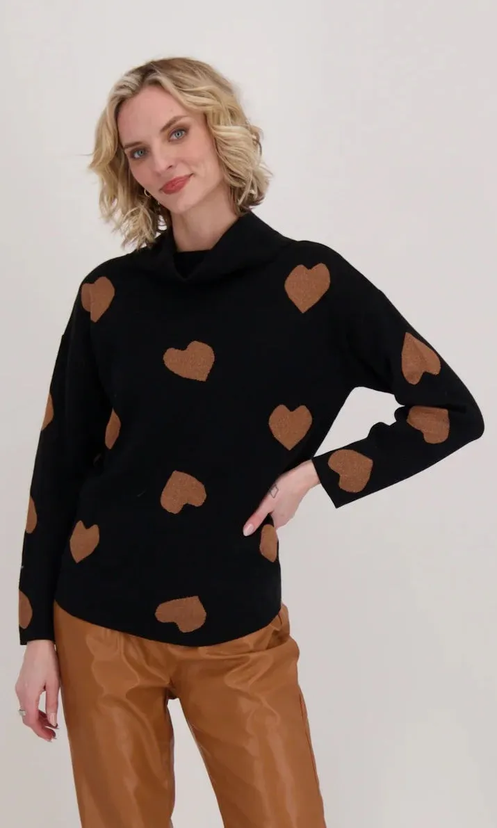 Back Stitch Cowl Neck Heart-Print Sweater sold by Revolution Boutique