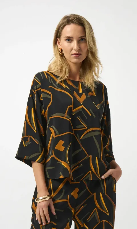 Ribkoff Cuff Sleeve Abstract Blouse sold by Revolution Boutique