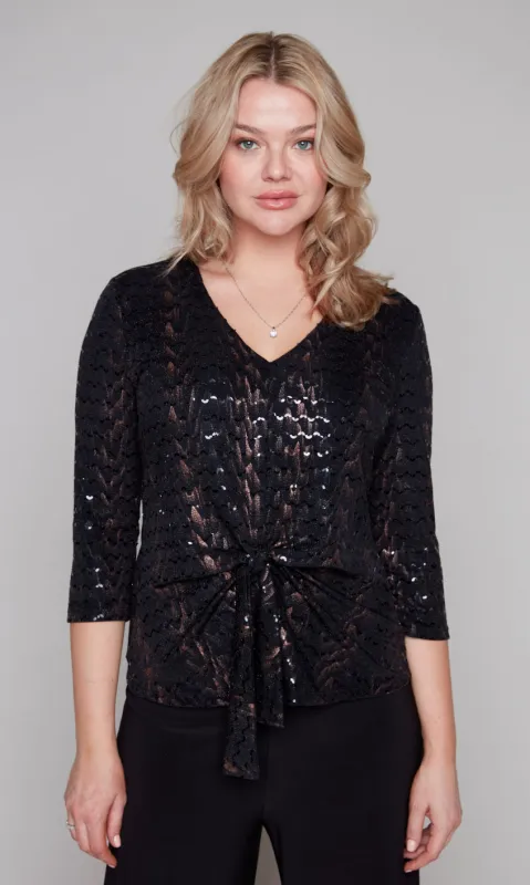 Sequin Tie Front Blouse sold by Revolution Boutique