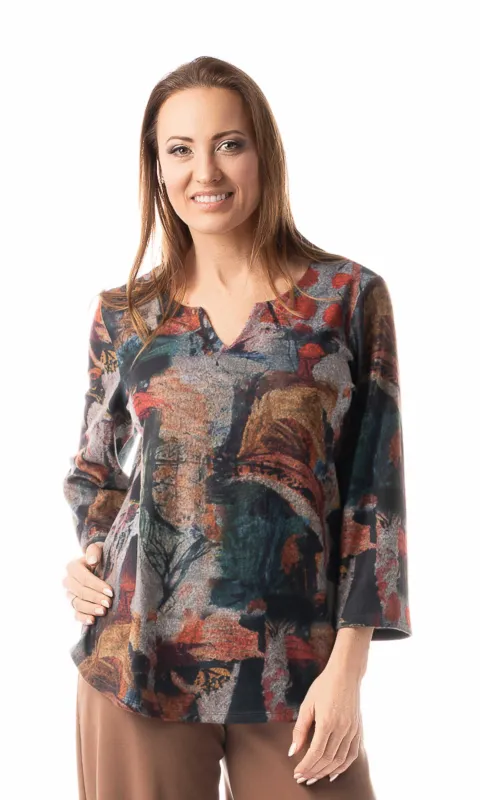 Notch Collar Painterly Print Top sold by Revolution Boutique