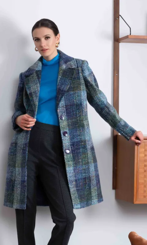 Plaid Longline Wool Blend Coat sold by Revolution Boutique