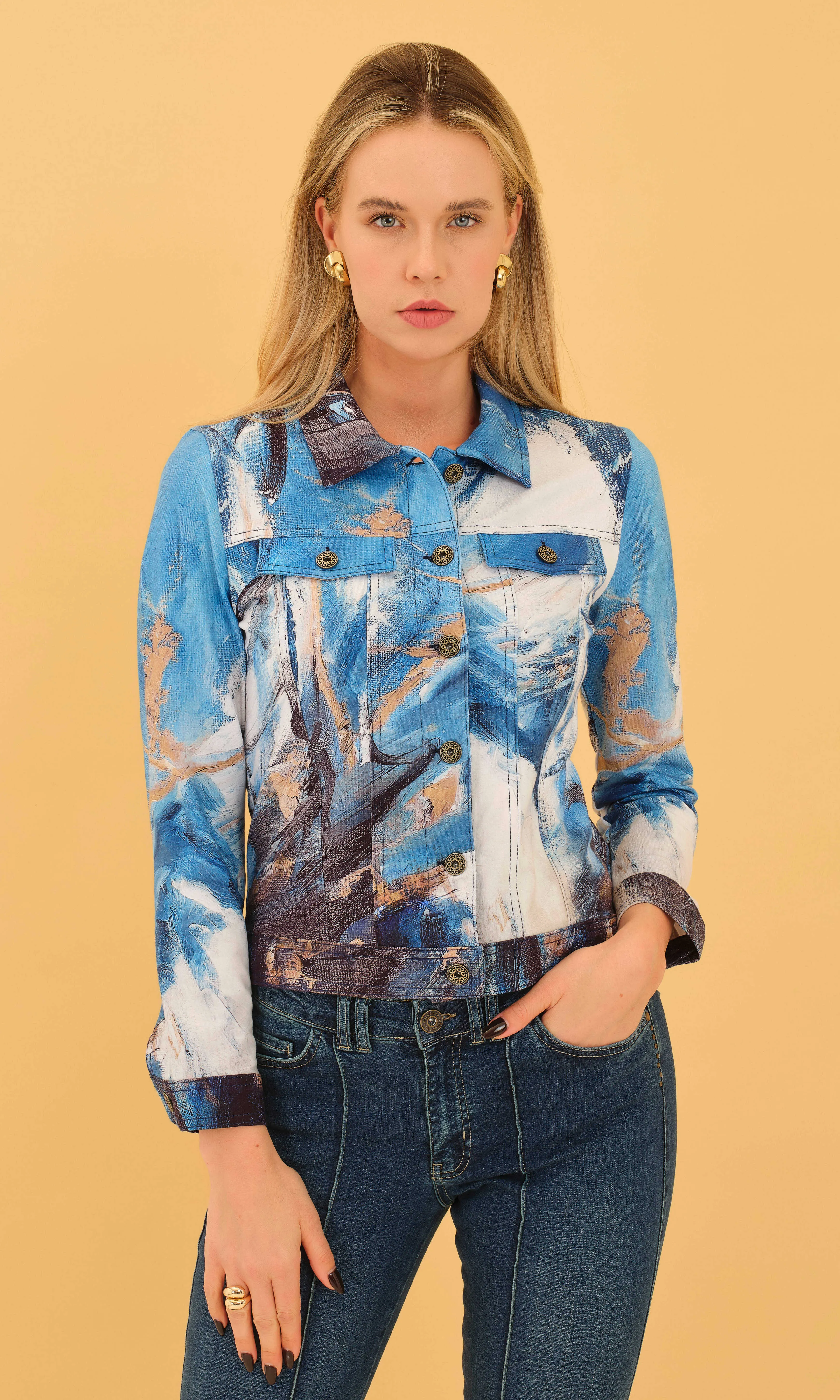 Abstract Design Denim-Style Jacket sold by Revolution Boutique