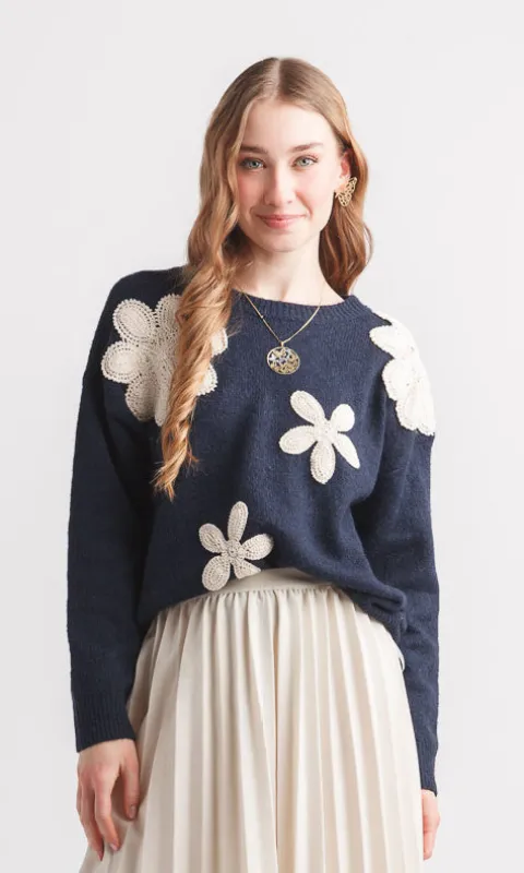Crochet Blossom Sweater sold by Revolution Boutique