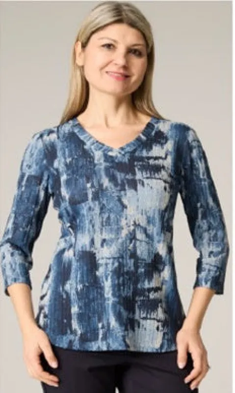 Abstract 3/4 Sleeve V-Neck Top sold by Revolution Boutique