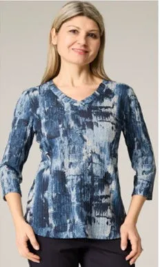 Abstract 3/4 Sleeve V-Neck Top sold by Revolution Boutique