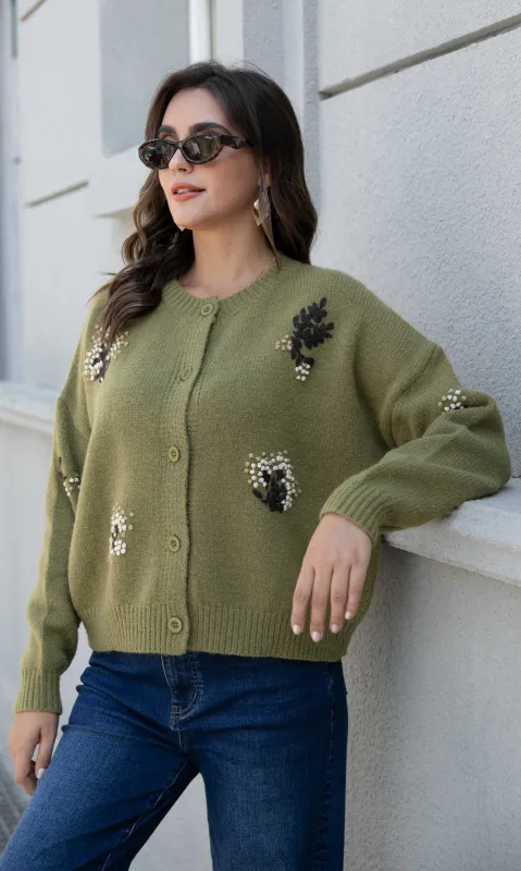 Floral Embroidery Button Cardigan sold by Revolution Boutique