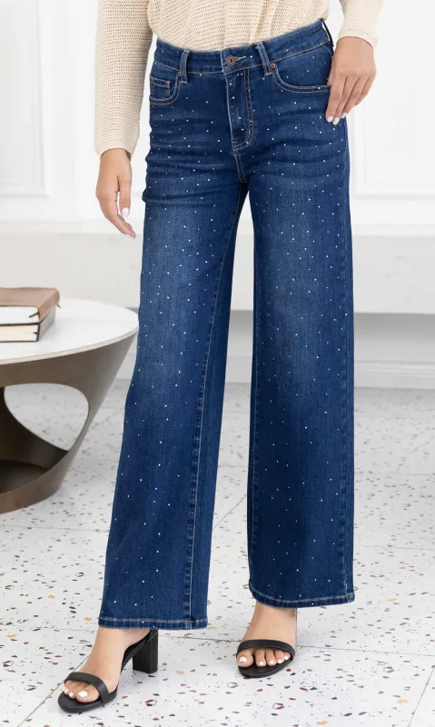 Rhinestone Sparkle Wide-Leg Denim sold by Revolution Boutique