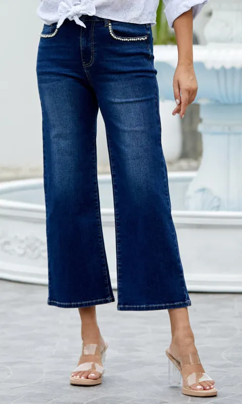 Beaded Pocket Detail Denim sold by Revolution Boutique
