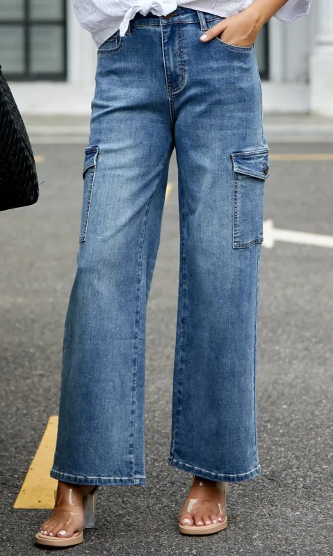Cargo Pocket Wide-Leg Denim sold by Revolution Boutique