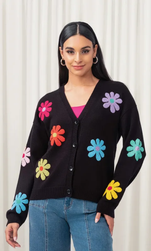 Daisy Motif Button Cardigan sold by Revolution Boutique