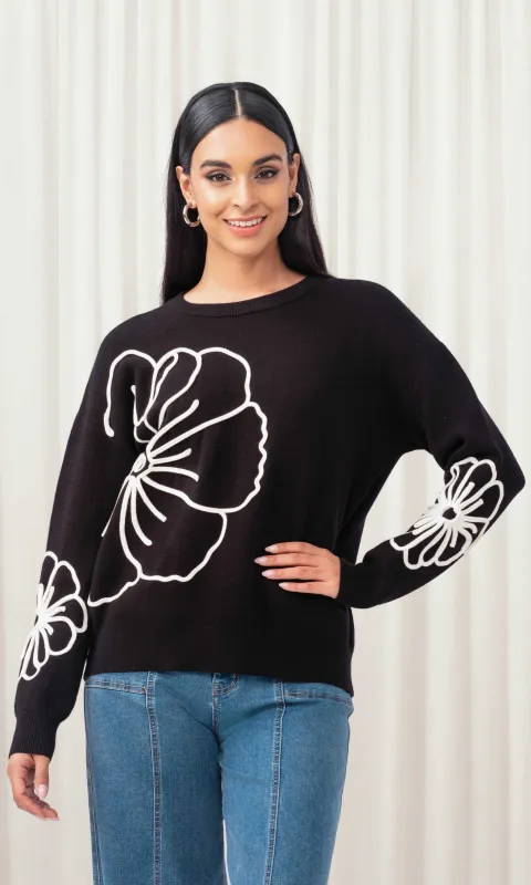 Soutache Embroidered Flower Sweater sold by Revolution Boutique