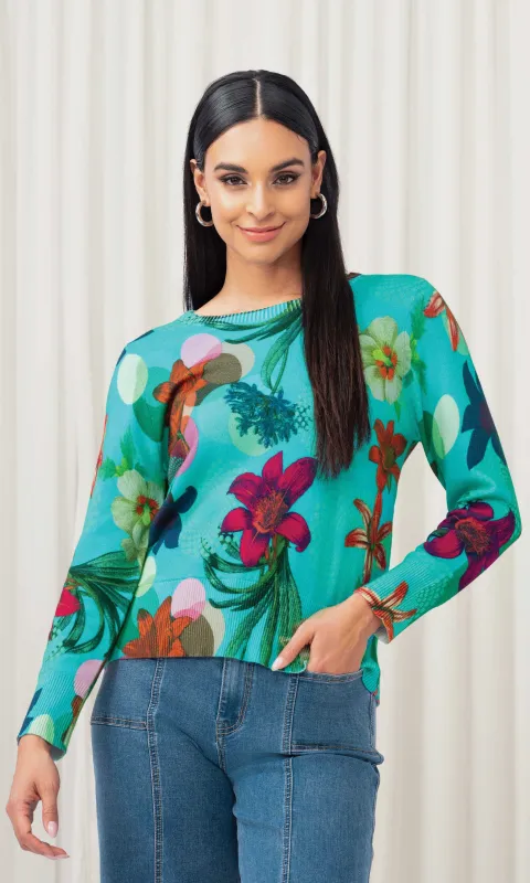 Ribbed Hem Botanical Sweater sold by Revolution Boutique