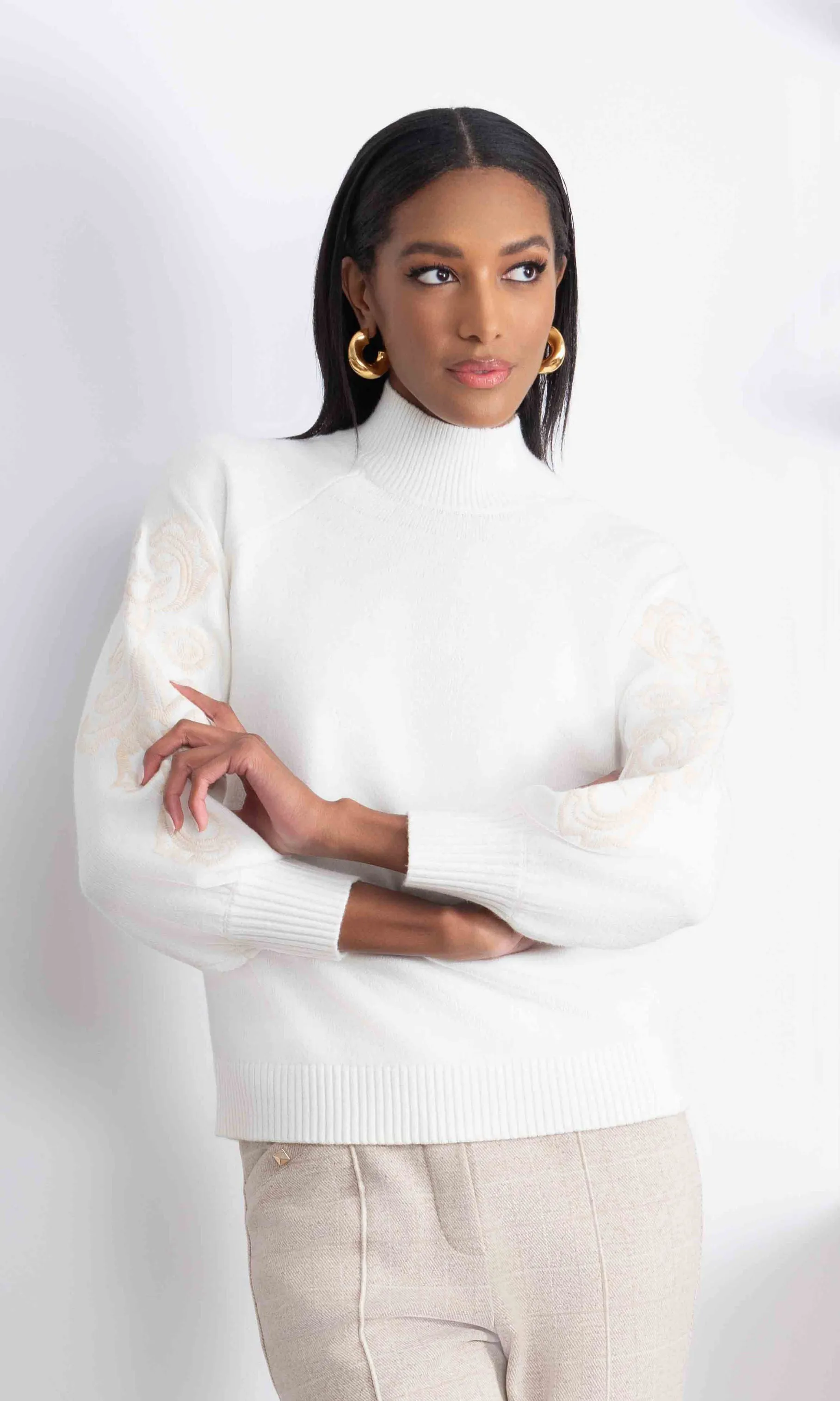 Tonal Embroidered Balloon Sleeve Sweater sold by Revolution Boutique