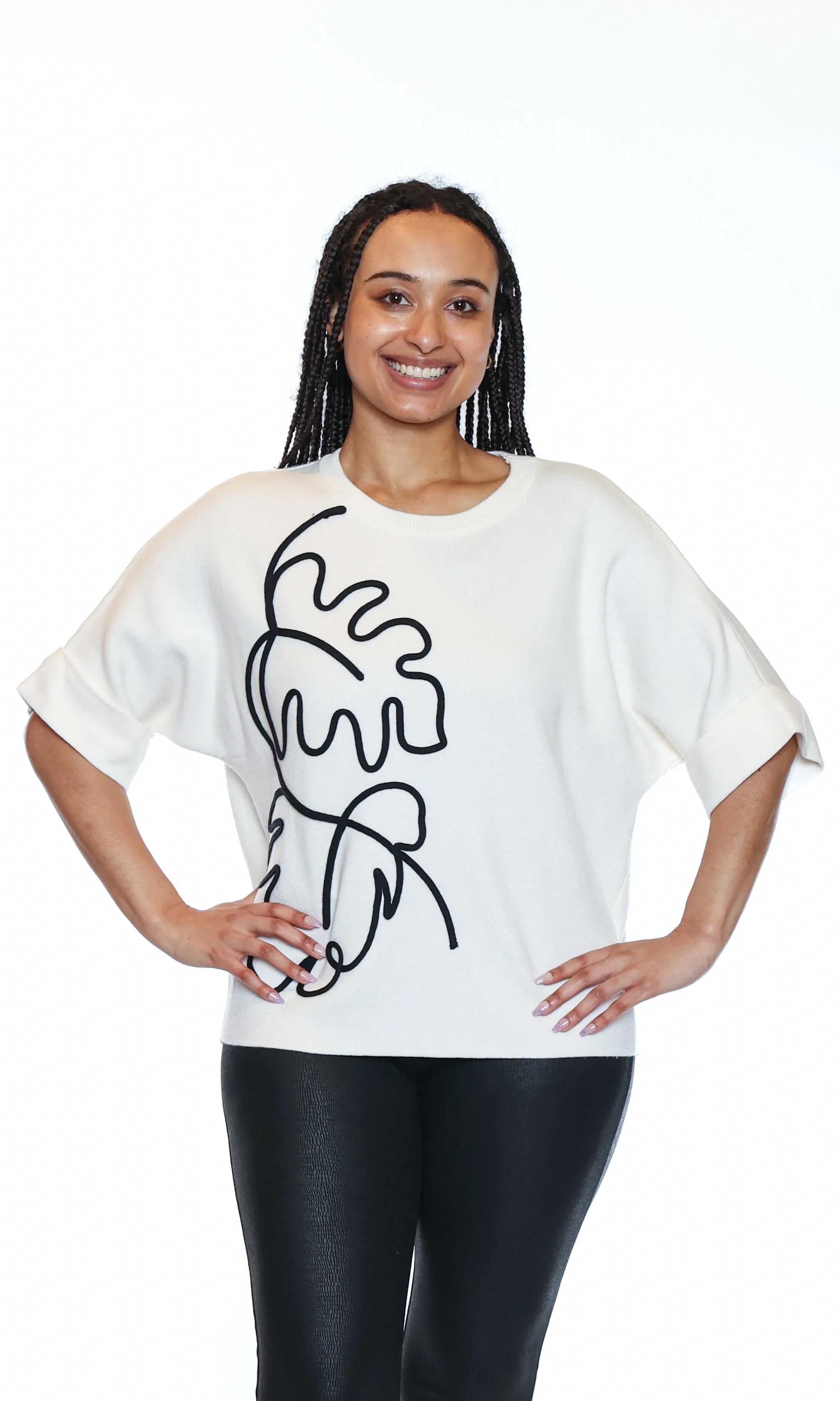 Cuffed Half Sleeve Botanical Sweater sold by Revolution Boutique product image thumbnail 2