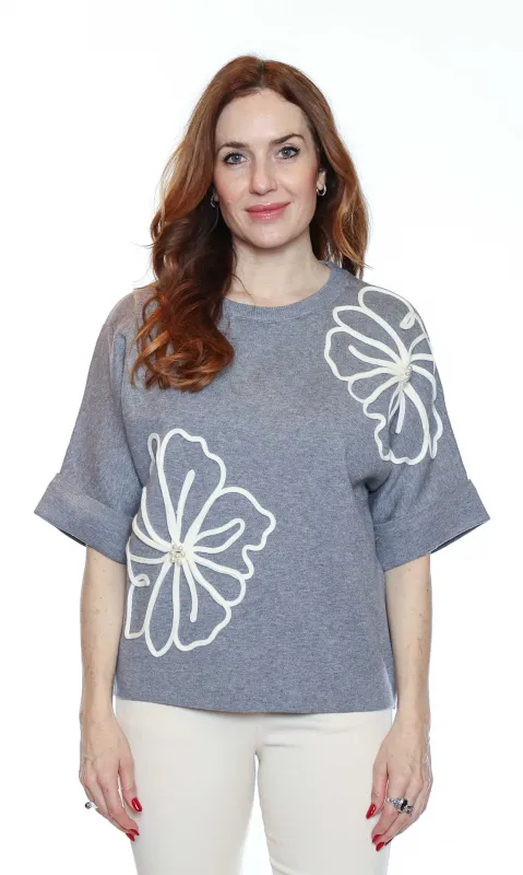 Cuffed Half Sleeve Botanical Sweater sold by Revolution Boutique