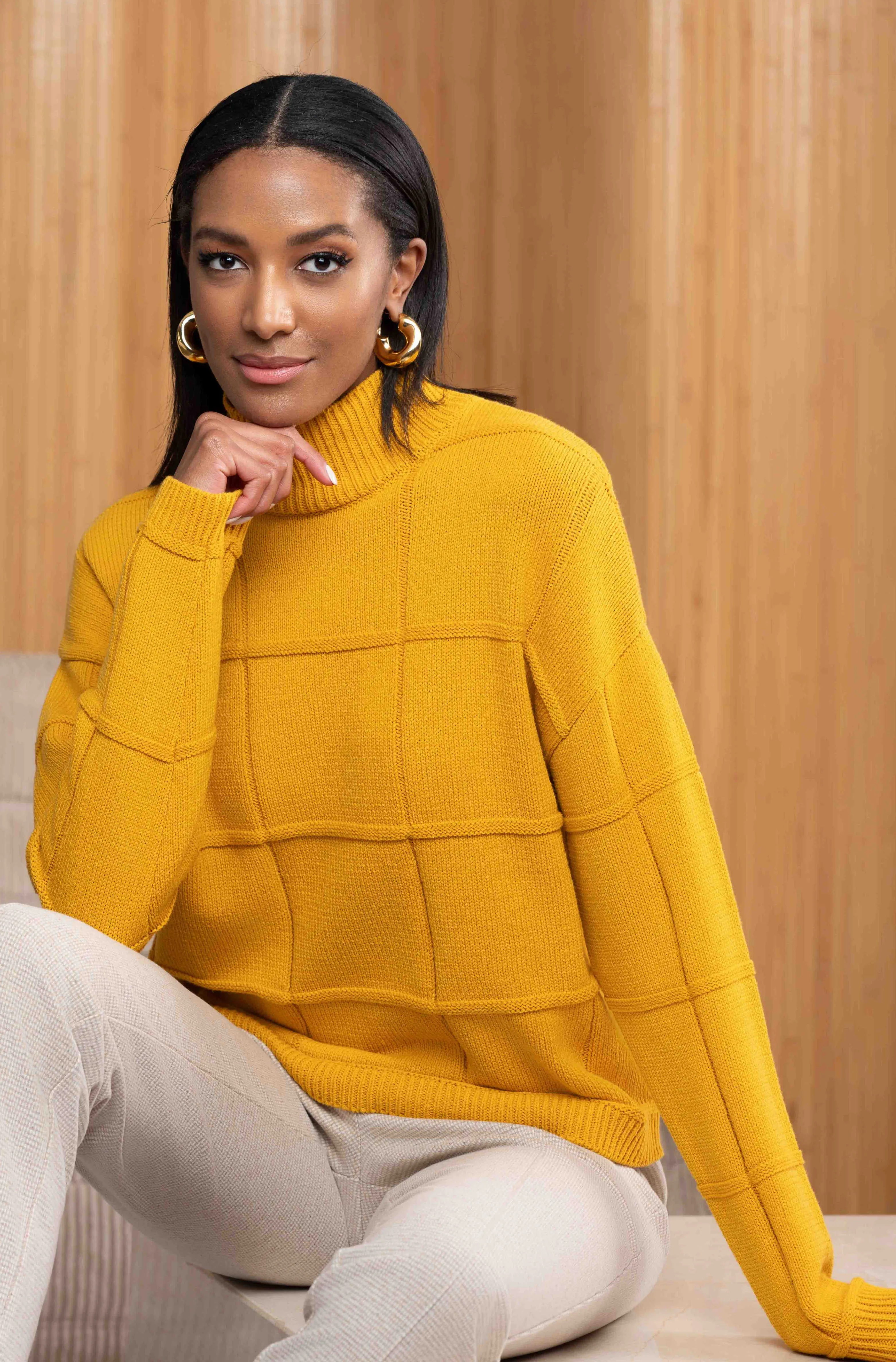 Grid-Knit Mock Neck Sweater sold by Revolution Boutique