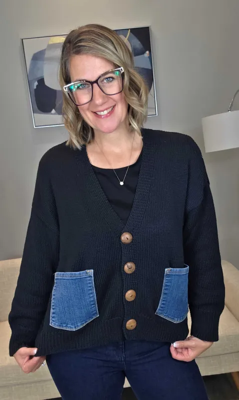 Denim Pocket Button Cardigan sold by Revolution Boutique