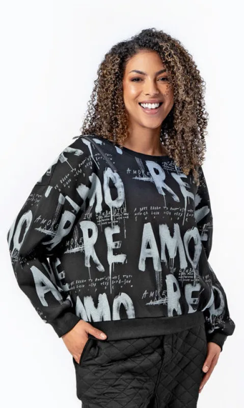 ZIp Detail Graffiti Sweater sold by Revolution Boutique