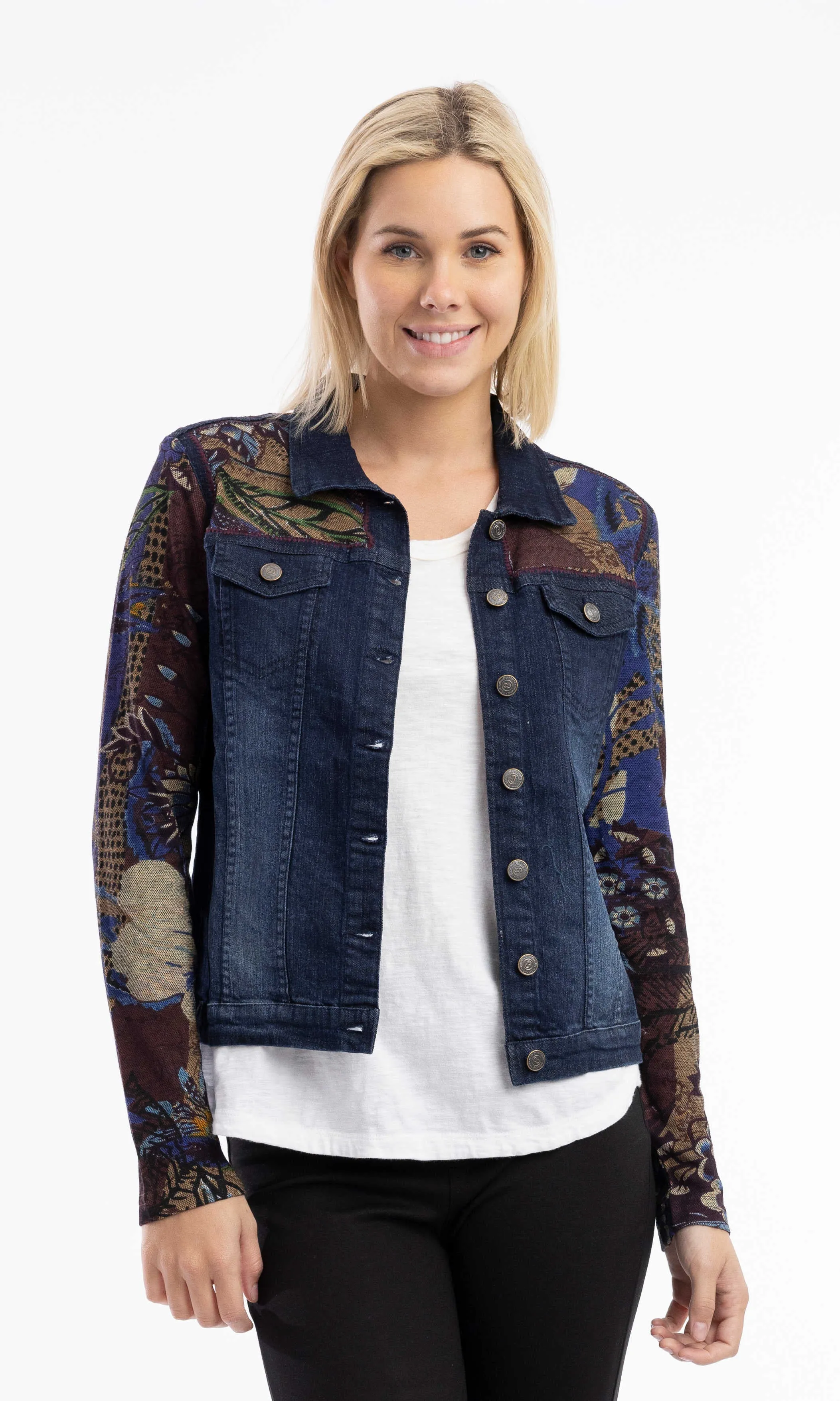 Tapestry Sleeve Denim Jacket sold by Revolution Boutique