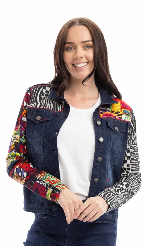 Printed Panel Denim Jacket sold by Revolution Boutique