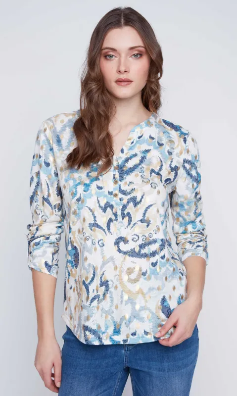 Henley Collared Top sold by Revolution Boutique