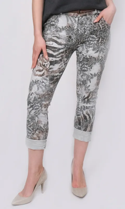 Belted Exotic Print Crop Pant sold by Revolution Boutique