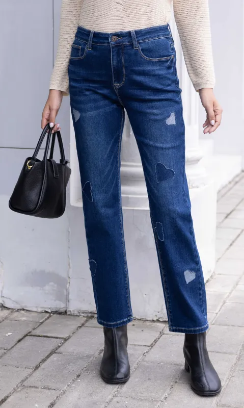 Patched Heart Straight Leg Denim sold by Revolution Boutique
