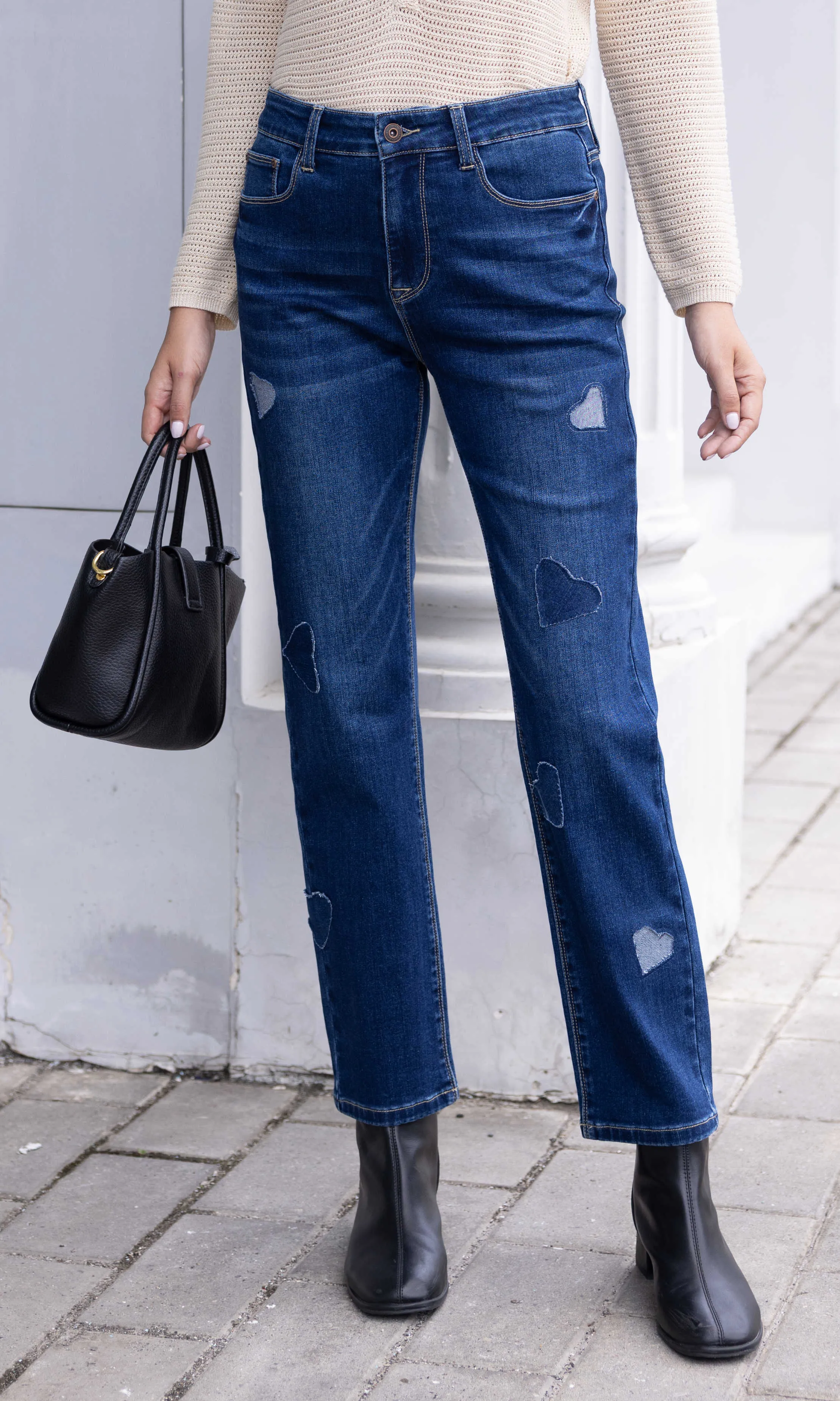 Patched Heart Straight Leg Denim sold by Revolution Boutique