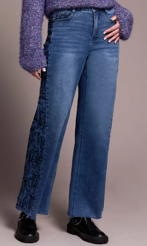 Tonal Floral Embroidered Denim sold by Revolution Boutique