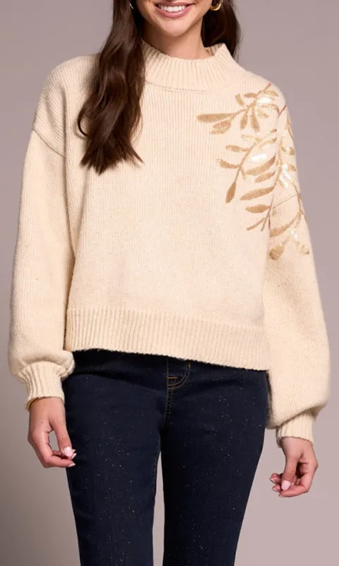 Sequin Embroidered Mock Neck Sweater sold by Revolution Boutique