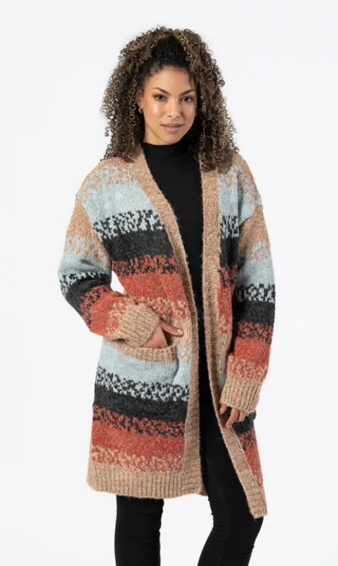 Soft Knit Striped Cardigan With Front Pockets sold by Revolution Boutique