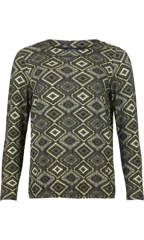 Geo Print Elasticized Hem Top sold by Revolution Boutique